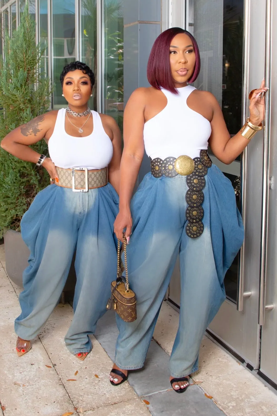 Charlene Statement Draped Denim Jeans Quick Pick Weekend Warrior Luxury Athlete Fit