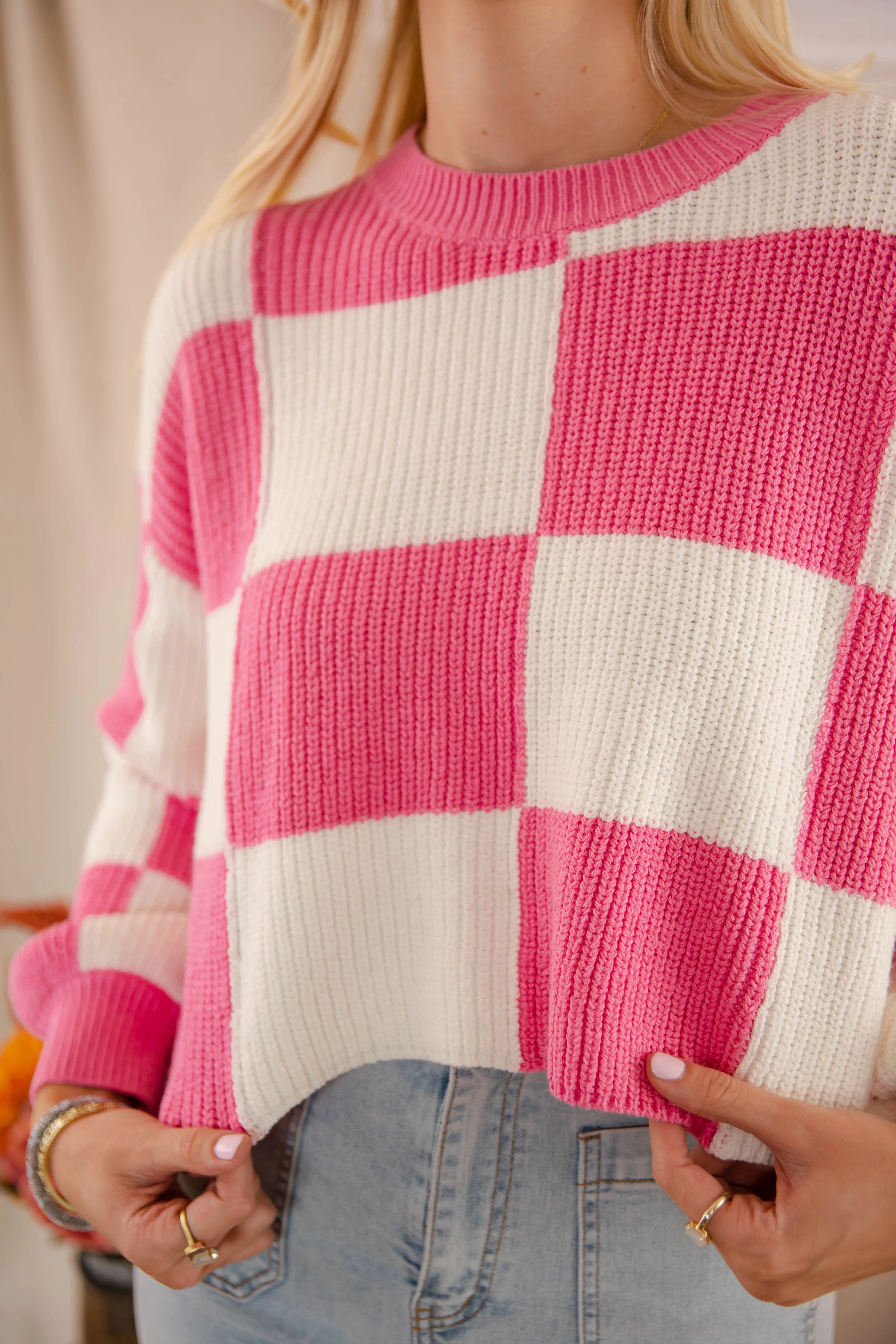 Structured Shoulder Warm Fabric Checking Off the Boxes Sweater-Pink