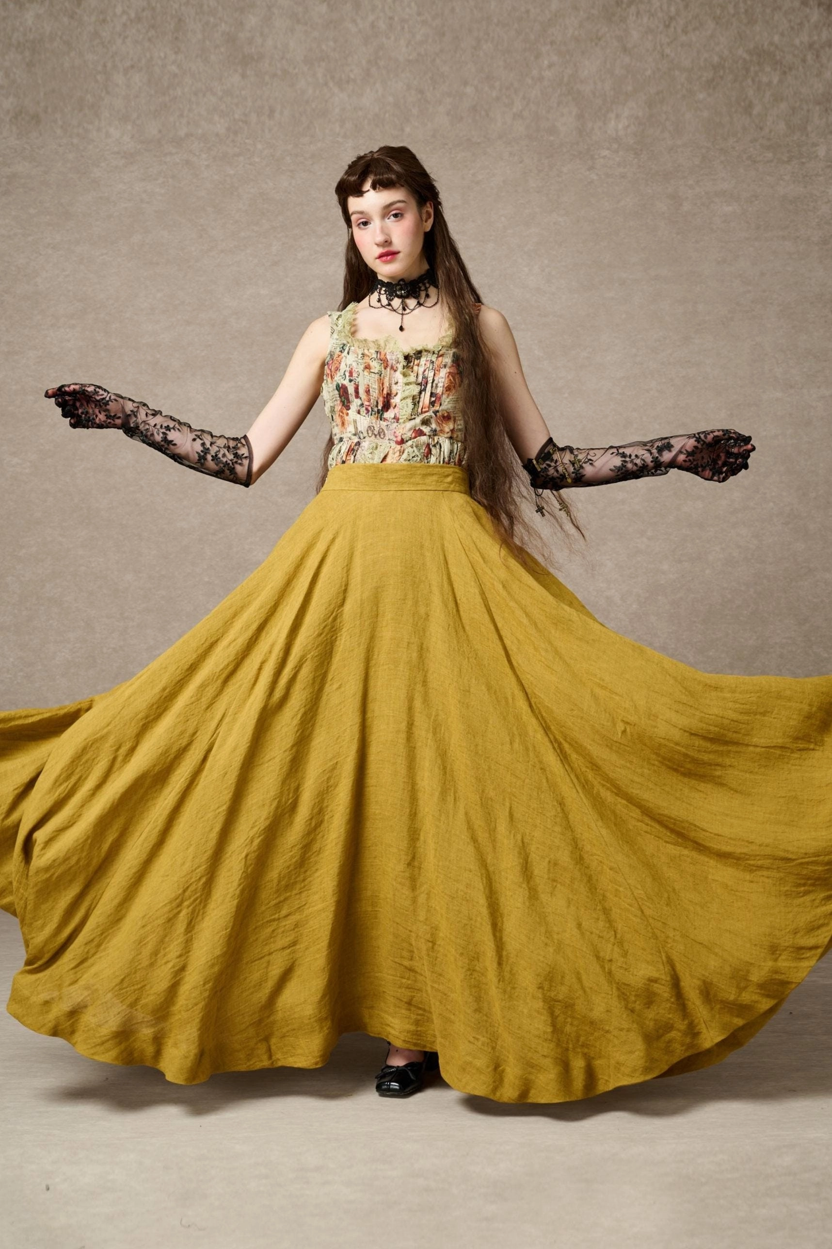 Breathable Mesh Paneling Cherry 22 | maxi linen skirt