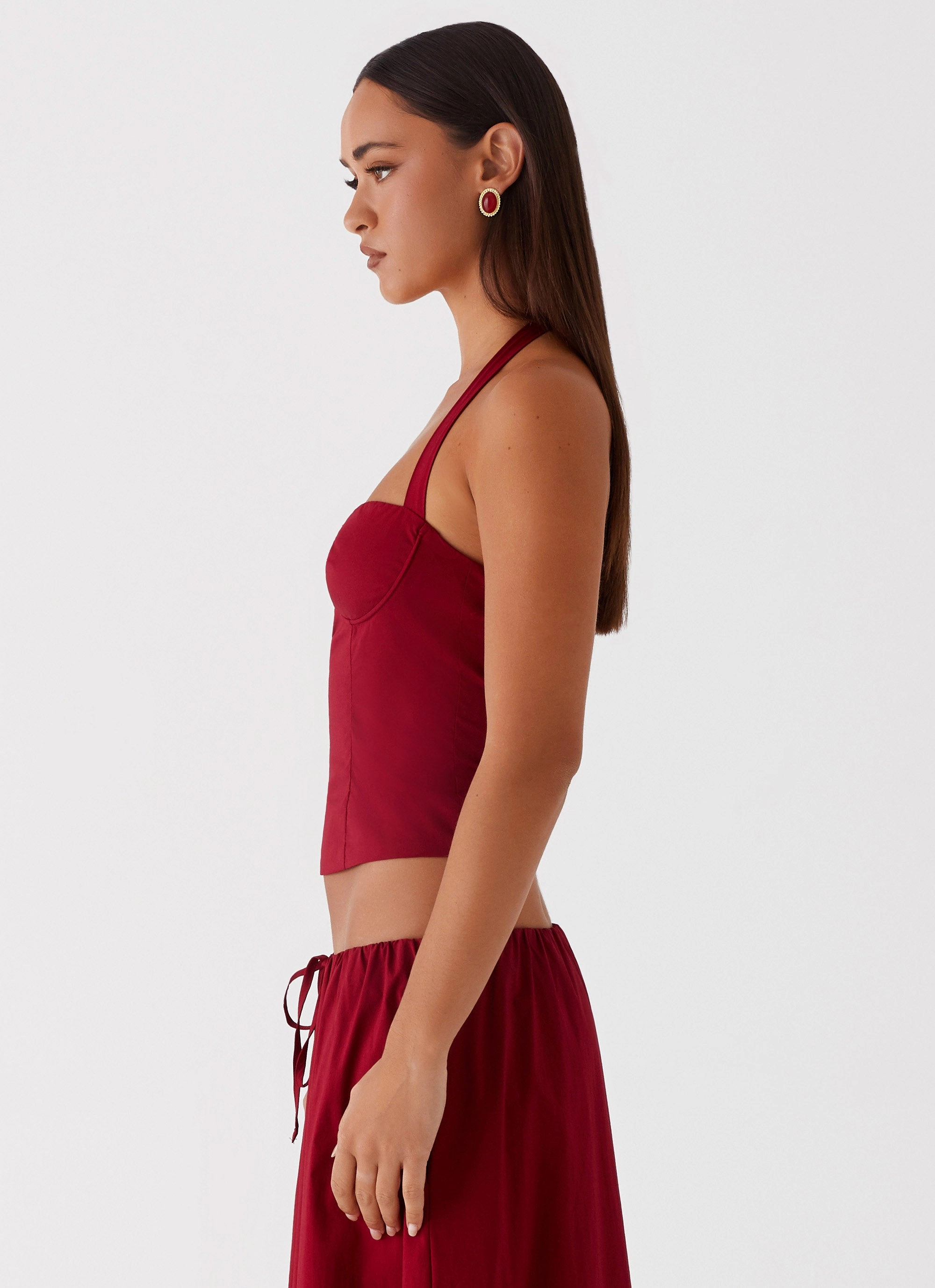 Cheryl Bustier Halter Top - Cherry Red Knee Length Ankle length