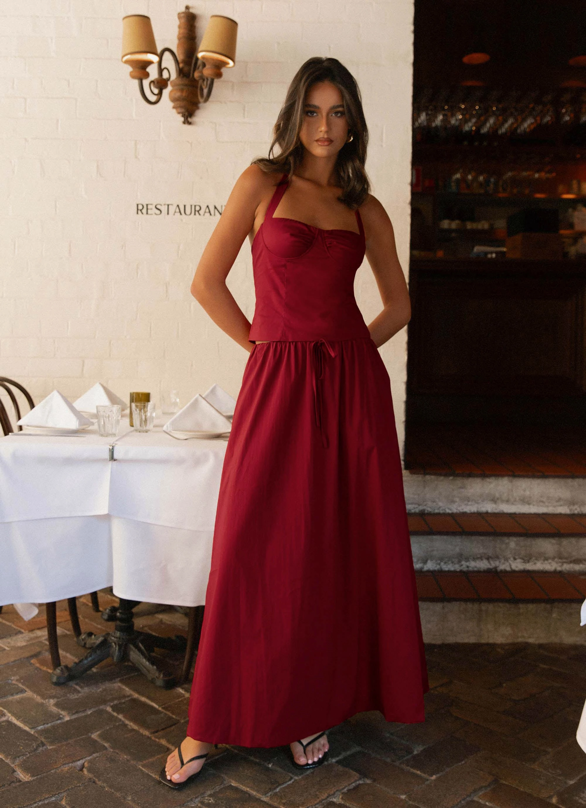 Cheryl Bustier Halter Top - Cherry Red Soft Lines Simple Styling