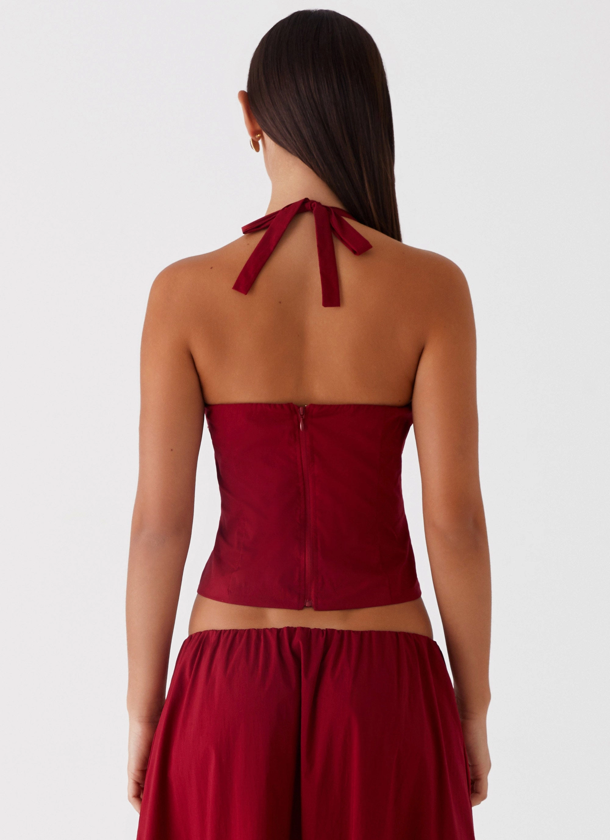 Resort Vacation Gentle Flow Cheryl Bustier Halter Top - Cherry Red