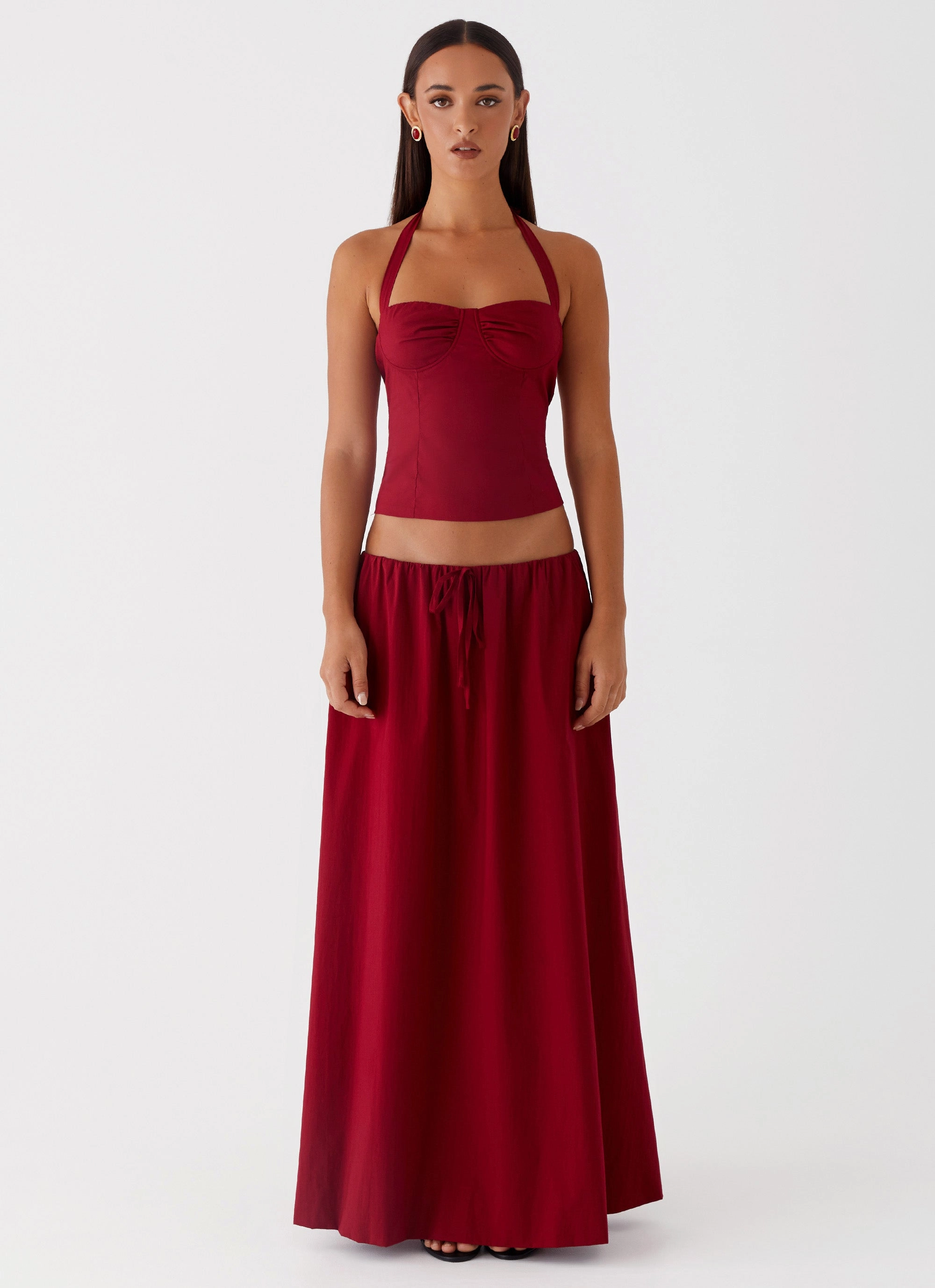 Clean Cut Subtle Shimmer Cheryl Maxi Skirt - Cherry Red