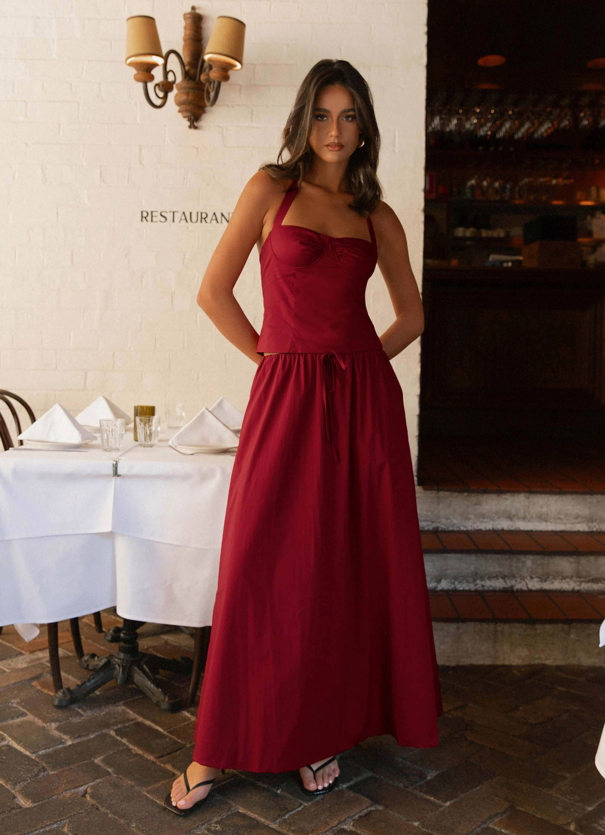 Cheryl Maxi Skirt - Cherry Red Smart Edge