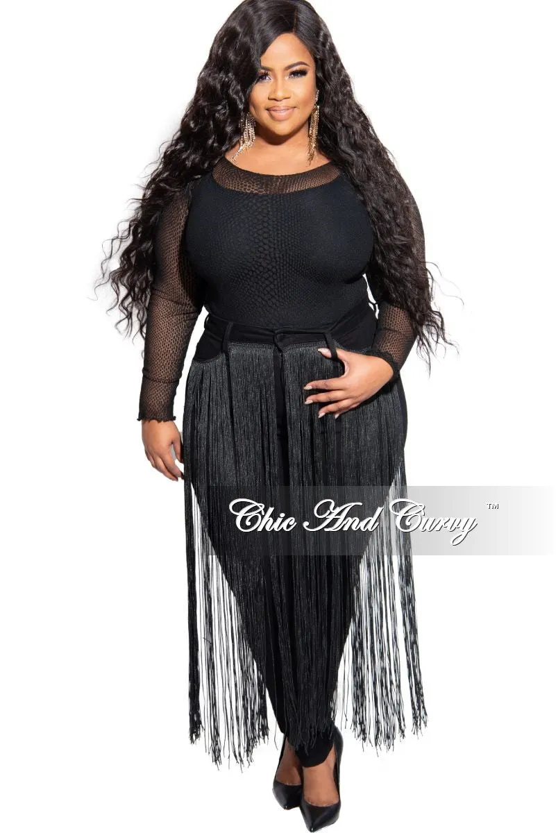 Soft Waistband Final Sale Plus Size Long Sleeve Mesh Bodysuit in Black