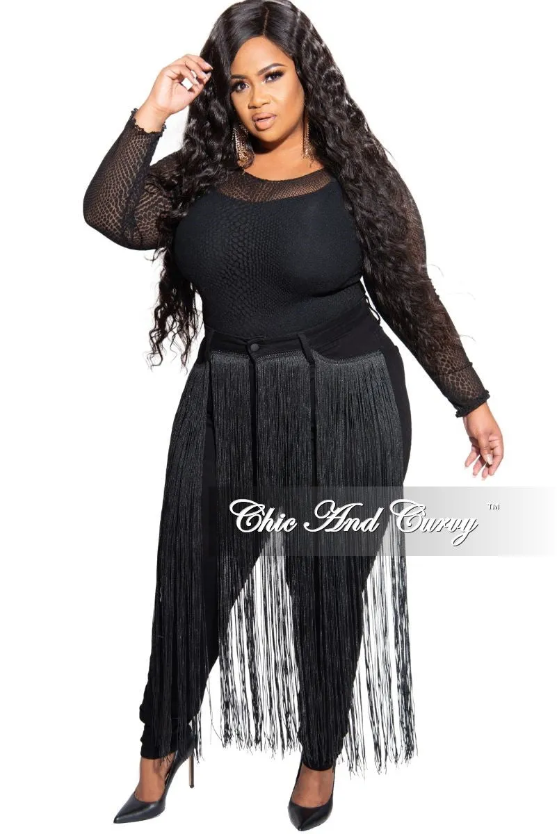 AntibacterialCoating Final Sale Plus Size Long Sleeve Mesh Bodysuit in Black