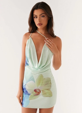 Soft Neutral Smart Piece Bohemian Bliss Mesh Mini Dress - Green Floral