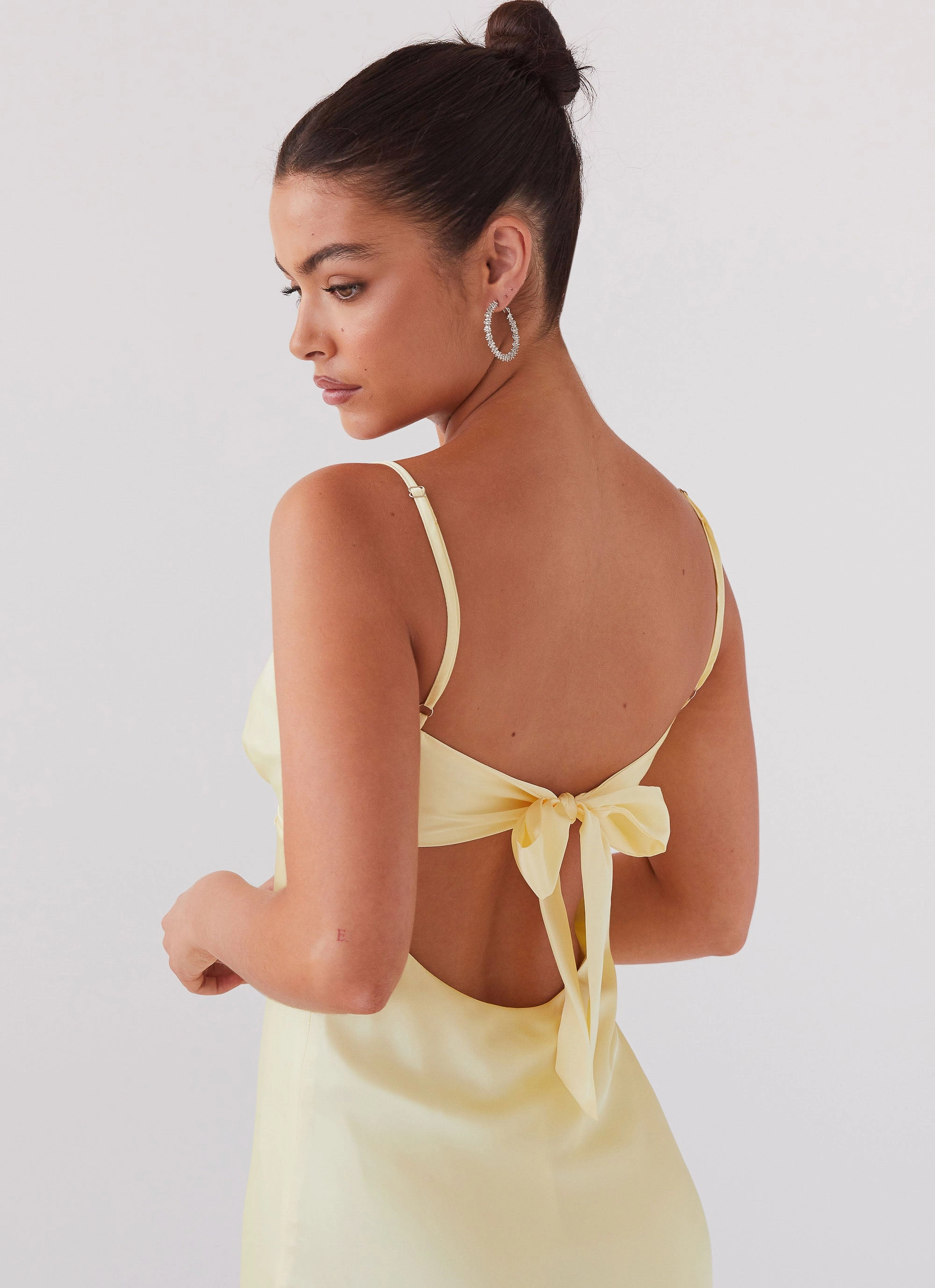 Flora Satin Maxi Dress - Lemon Smooth Layers Refined Aesthetic