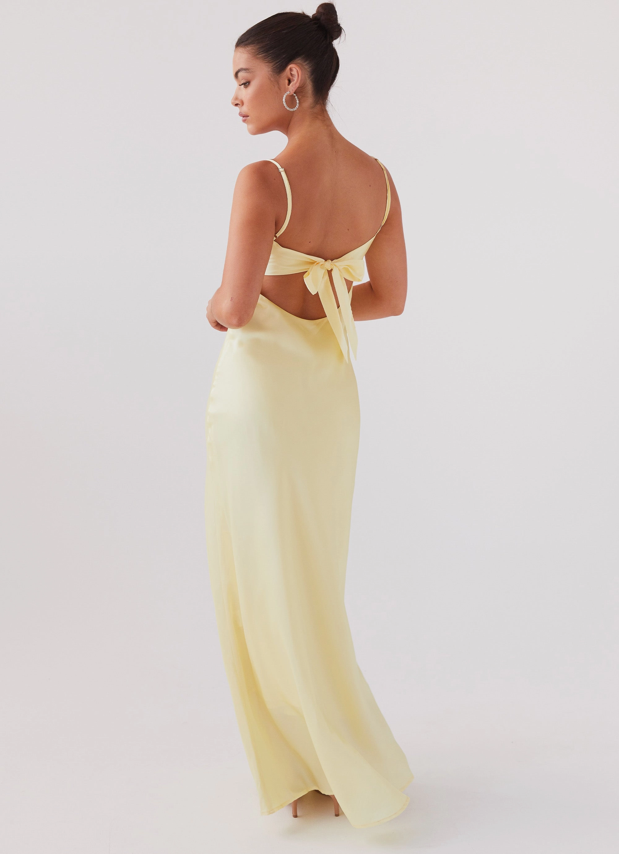 Feminine flowing piece Flora Satin Maxi Dress - Lemon