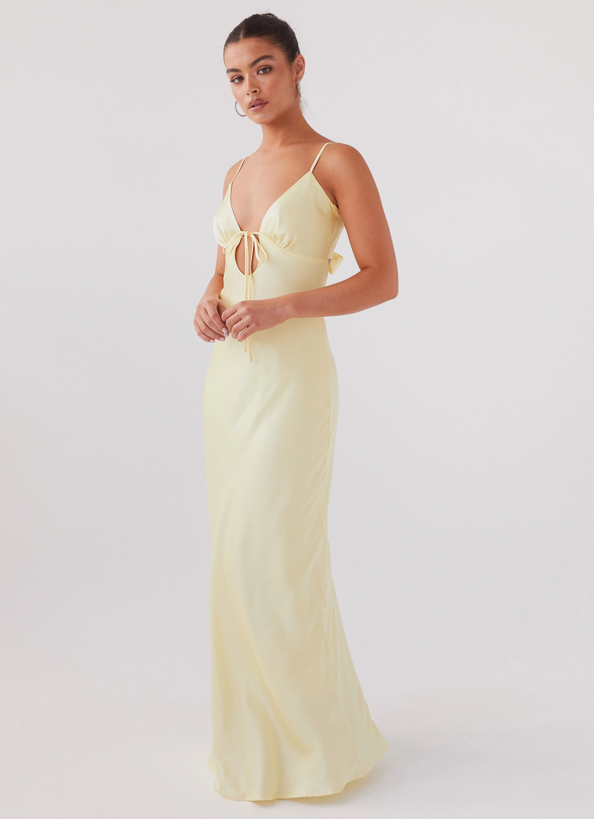 Elegant knee-length dress Breathable Wearable Flora Satin Maxi Dress - Lemon