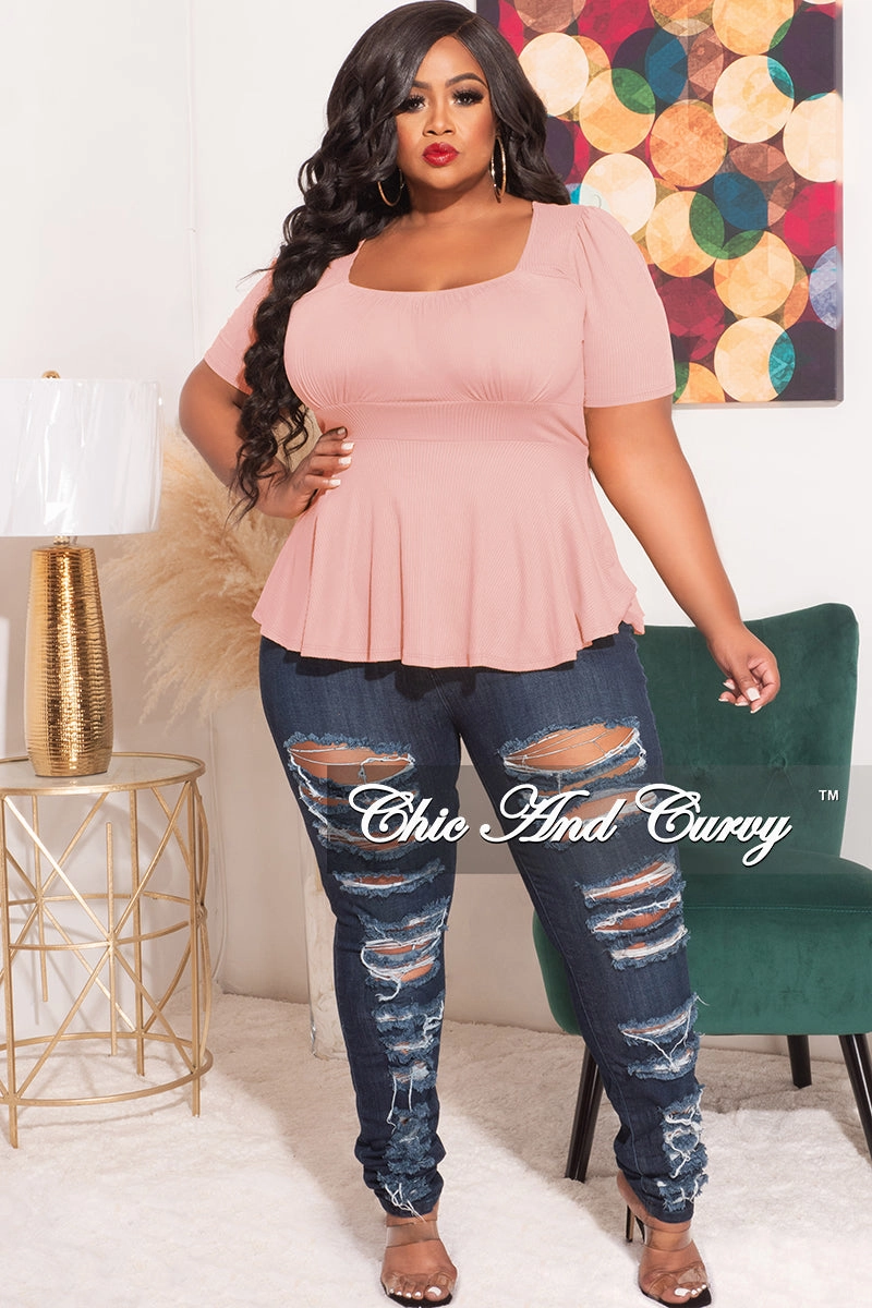 SeamlessPockets Final Sale Plus Size Ribbed Baby Doll Top in Mauve