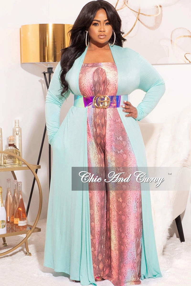 Final Sale Plus Size Strapless Wide Leg Jumpsuit in Multi-Color Print Adjustable Fit