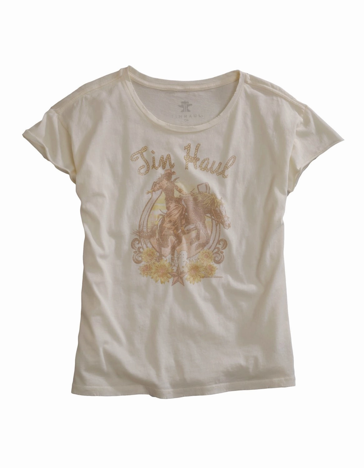 Tin Haul Womens Buckin Cowgirl White 100% Cotton S/S T-Shirt Versatile Layering Youthful Vibe