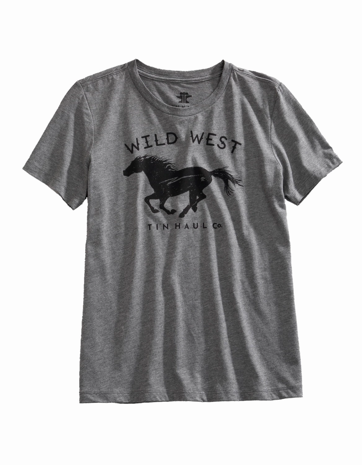 Tin Haul Womens Wild West Horse Grey Cotton Blend S/S T-Shirt High-End Fabric Dynamic Design