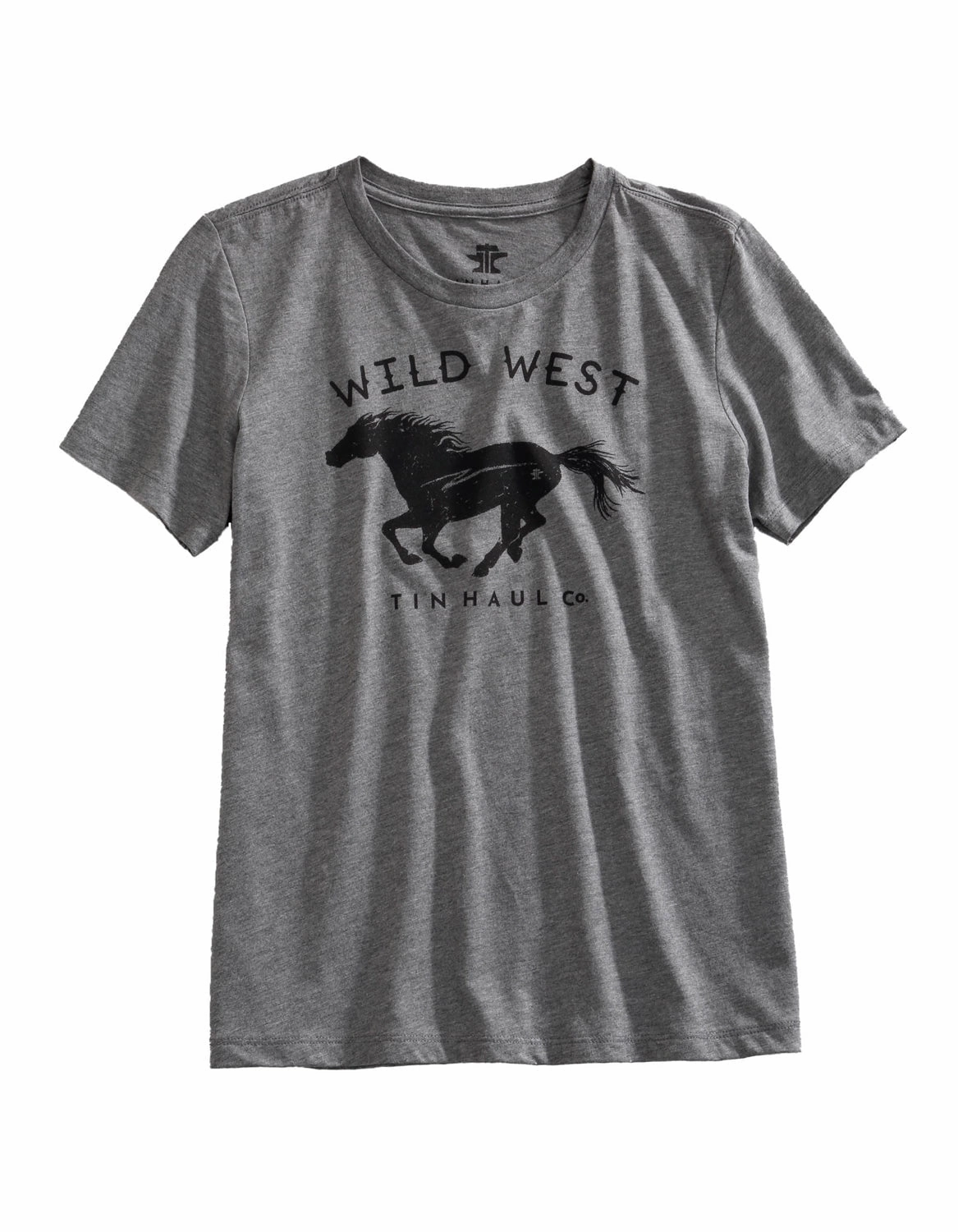 Tin Haul Womens Wild West Horse Grey Cotton Blend S/S T-Shirt Social Meetup
