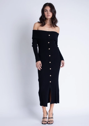 Piped-Edge Alana Knit Midi Dress