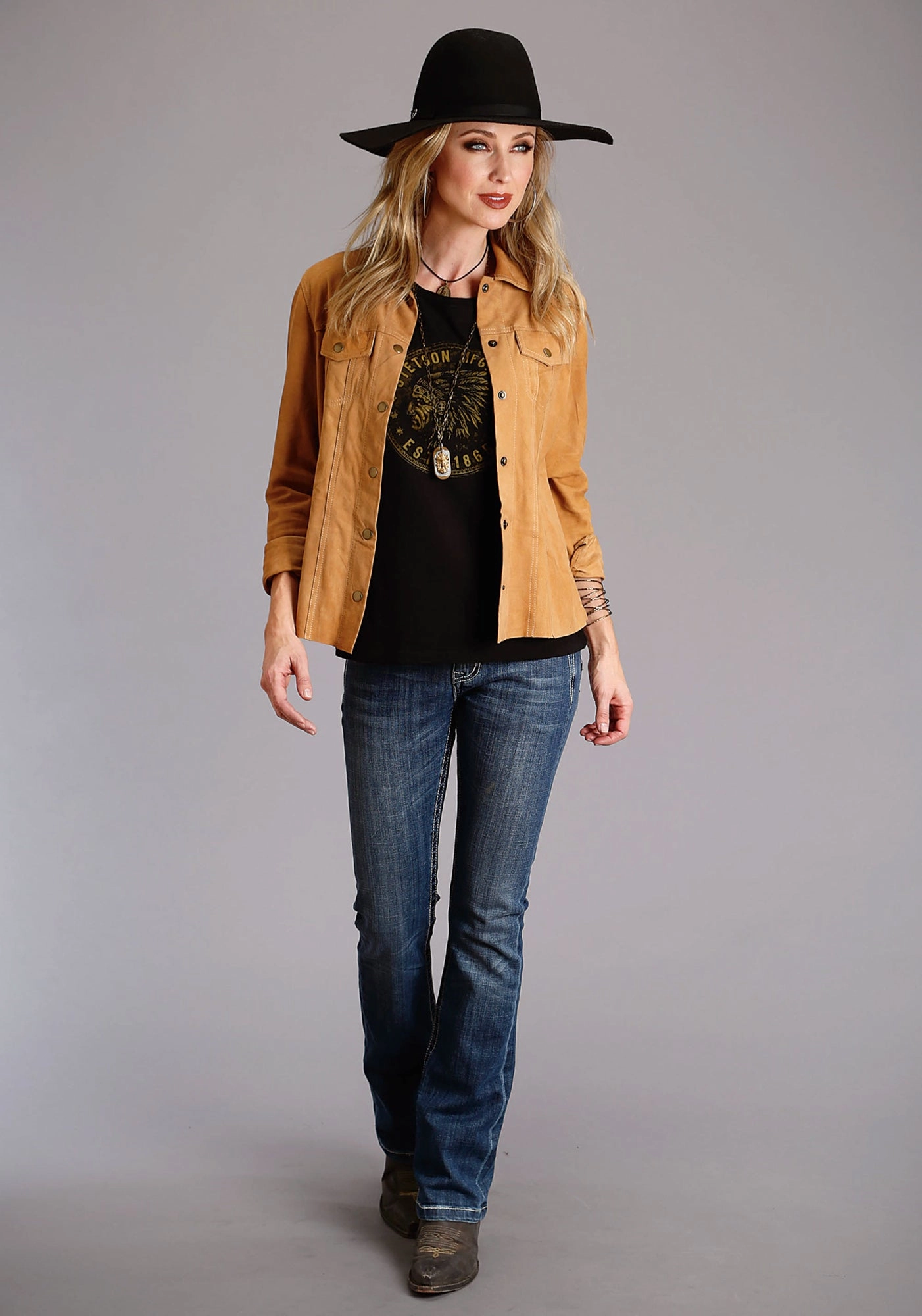 Stetson Womens Indian Head Coin Black 100% Cotton S/S T-Shirt Moisture Wicking Material Odor control