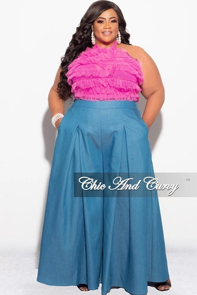 clean look quick dry Final Sale Plus Size Wide Leg Pants in Light Denim