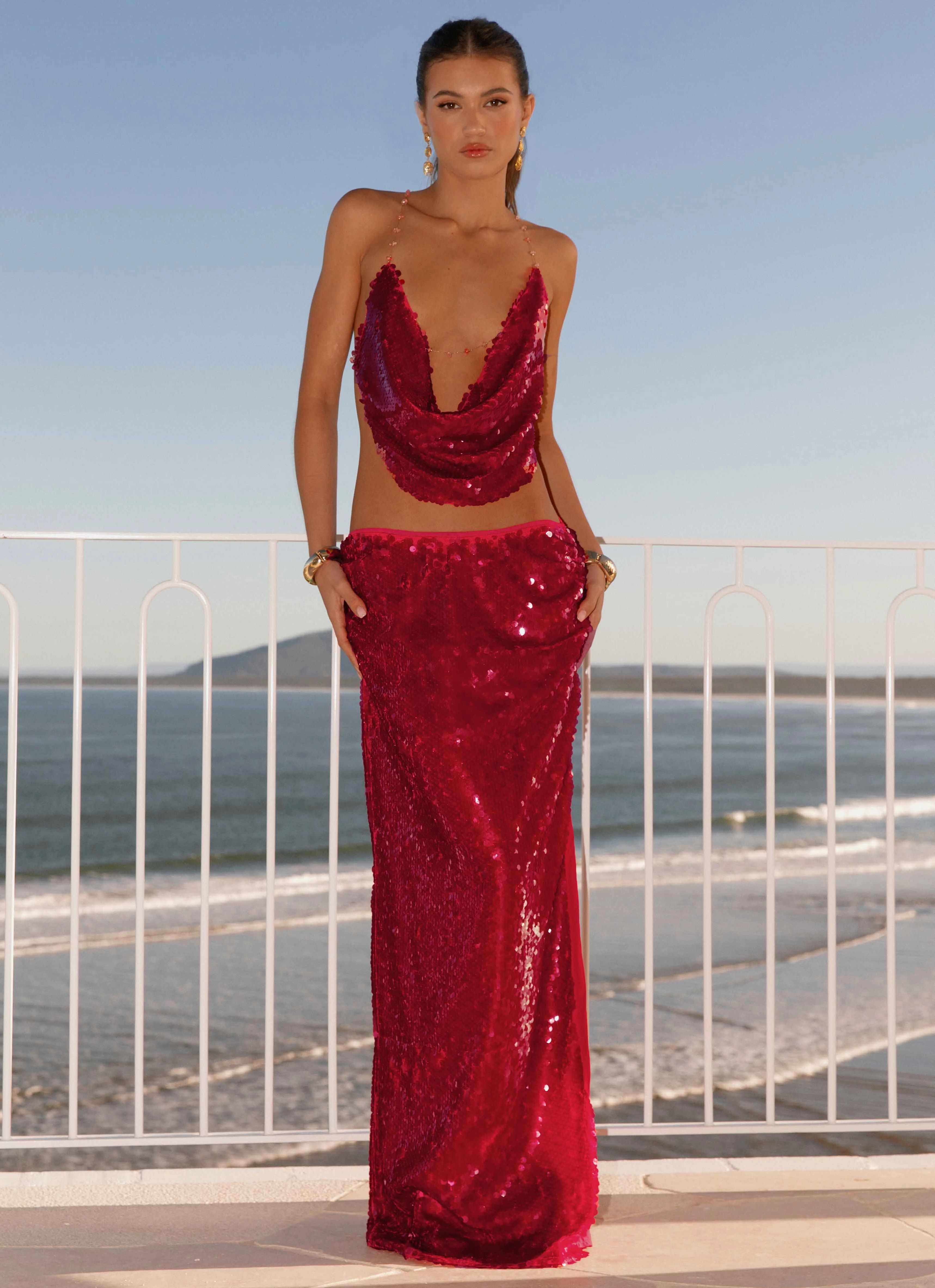 Semi Sheer Amosa Maxi Skirt - Fuchsia