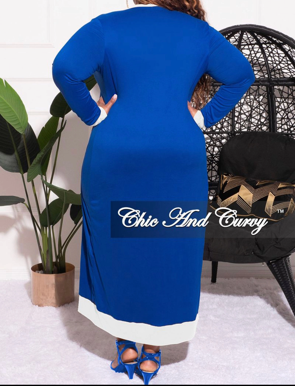 Comfortable fit Final Sale Plus Size 2pc Set Duster & Tank Tie Dress in Royal Blue & White