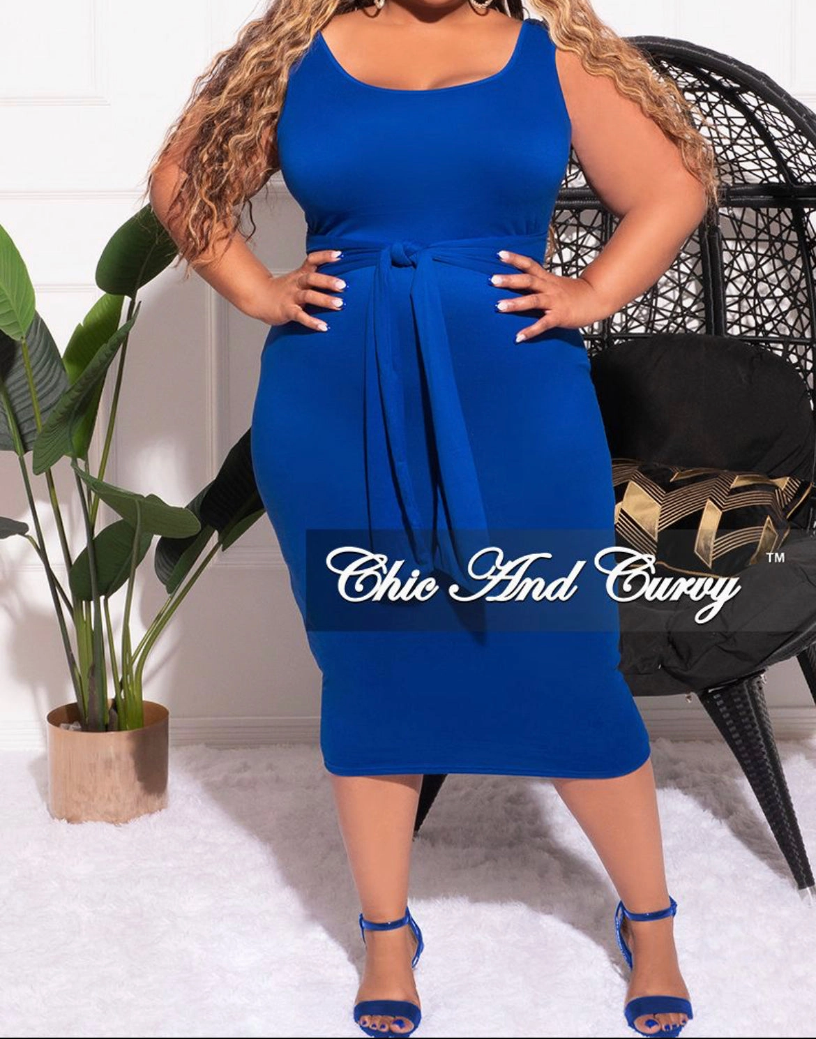 Final Sale Plus Size 2pc Set Duster & Tank Tie Dress in Royal Blue & White Durable Hem