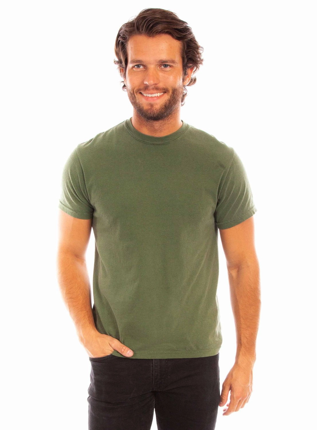 Scully Mens Crew Neck Olive 100% Cotton S/S T-Shirt Biodegradable Textile