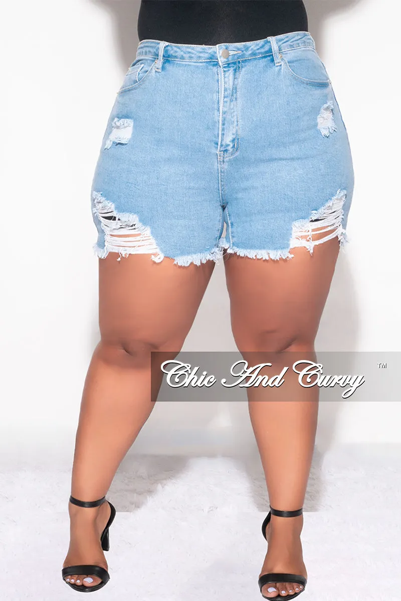 Breath Flex Transitional Style Final Sale Plus Size Distressed Shorts in Light Denim