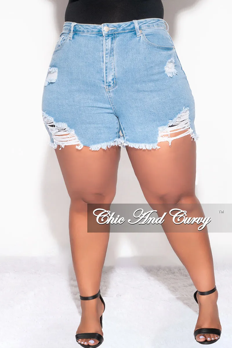 Timeless Comfort Wear FlexFoamPadding Final Sale Plus Size Distressed Shorts in Light Denim