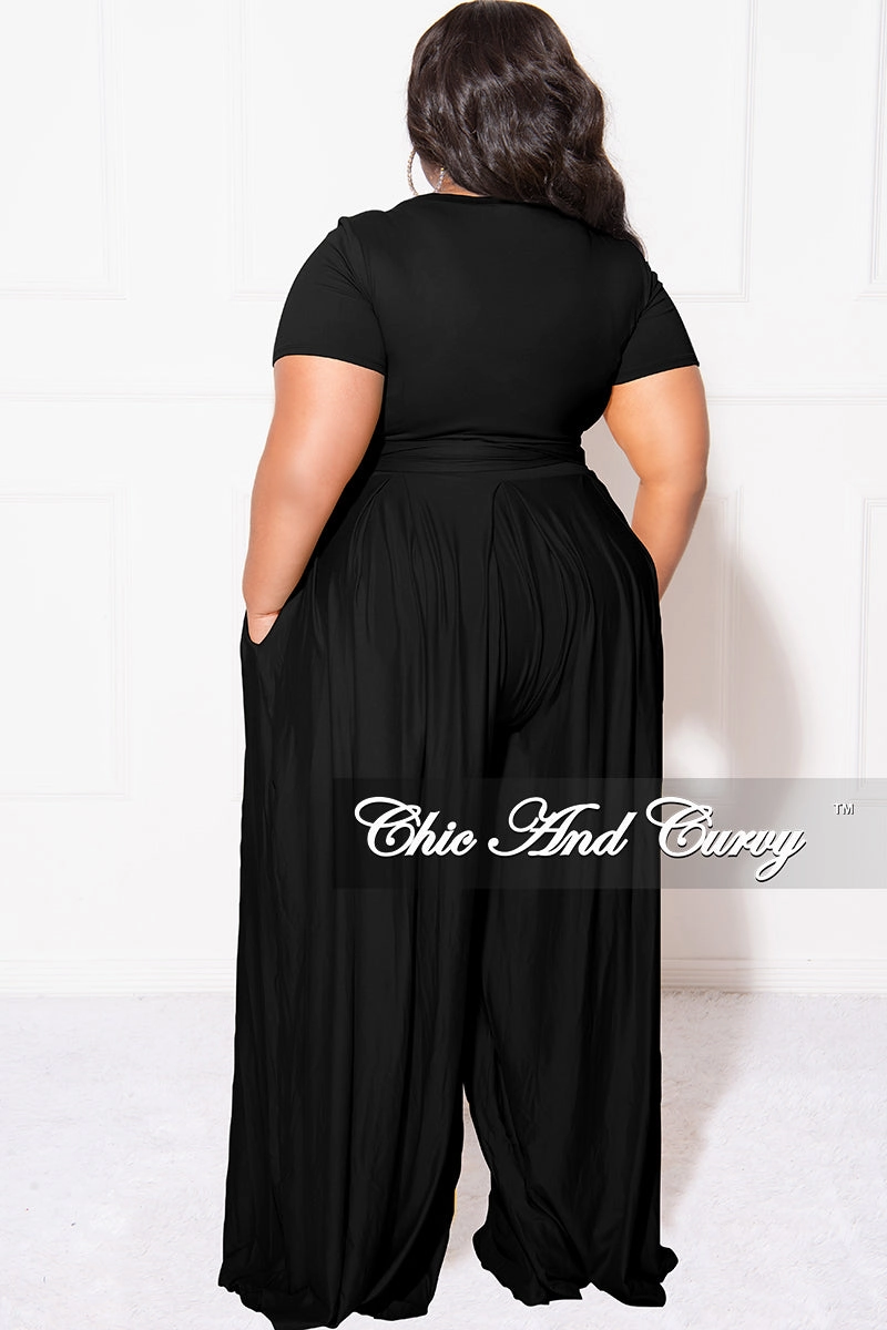 Final Sale Plus Size 2pc Set Cropped Tie Top & Pants in Black Outdoor Essentials