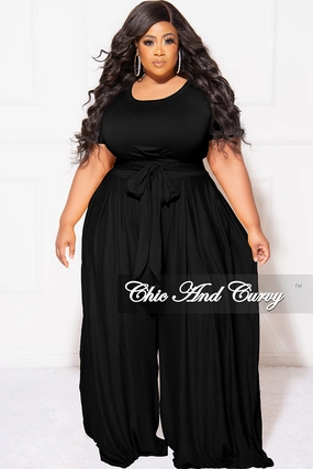 sporty wear Final Sale Plus Size 2pc Set Cropped Tie Top & Pants in Black