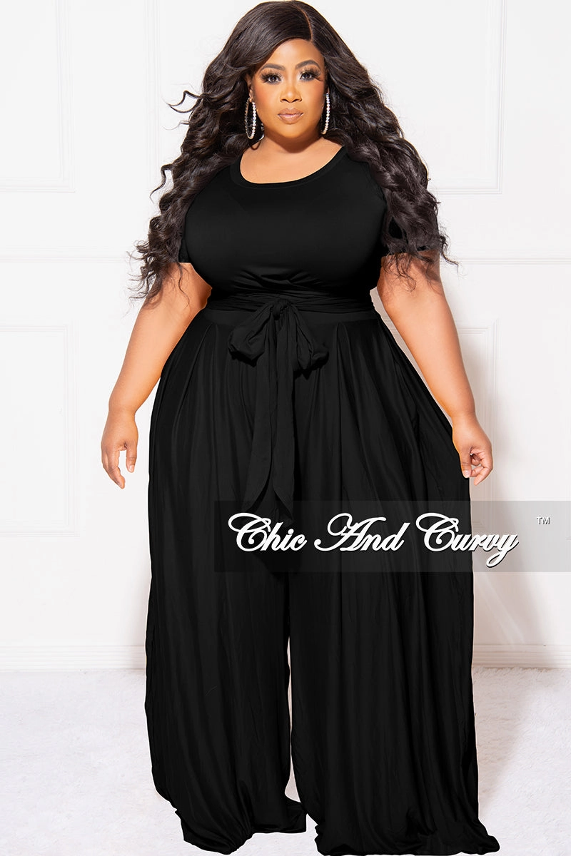 sporty wear Final Sale Plus Size 2pc Set Cropped Tie Top & Pants in Black