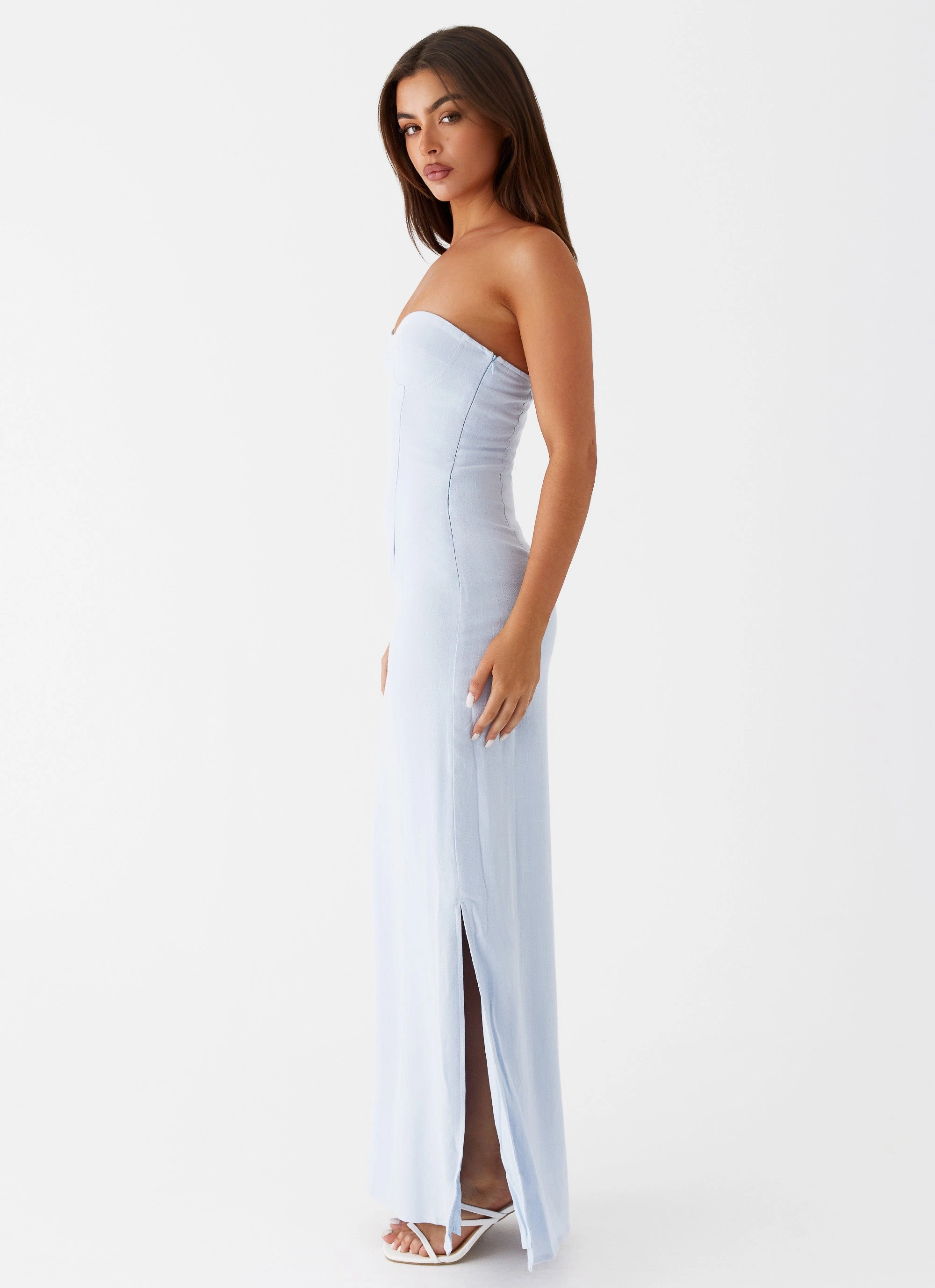 Esra Linen Strapless Maxi Dress - Blue Romantic Vibes