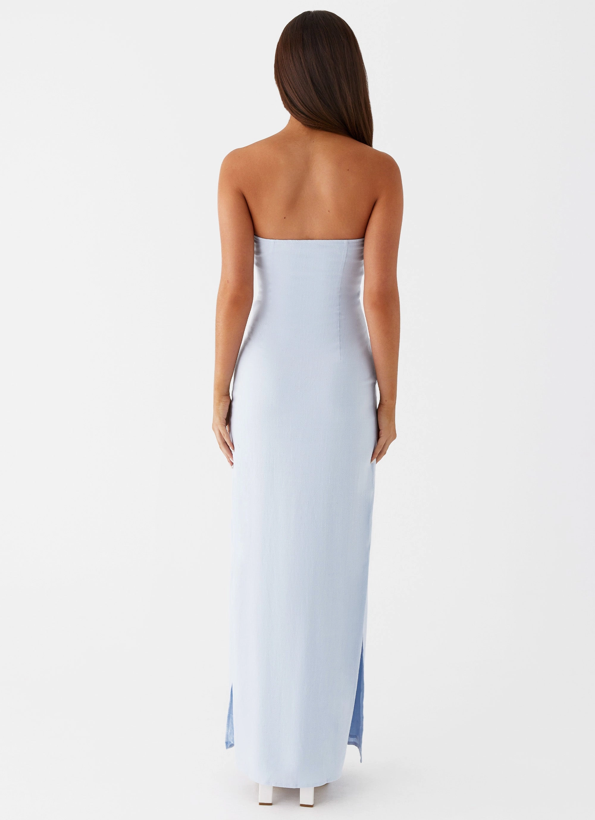 Soft Feel Fall Flow Esra Linen Strapless Maxi Dress - Blue