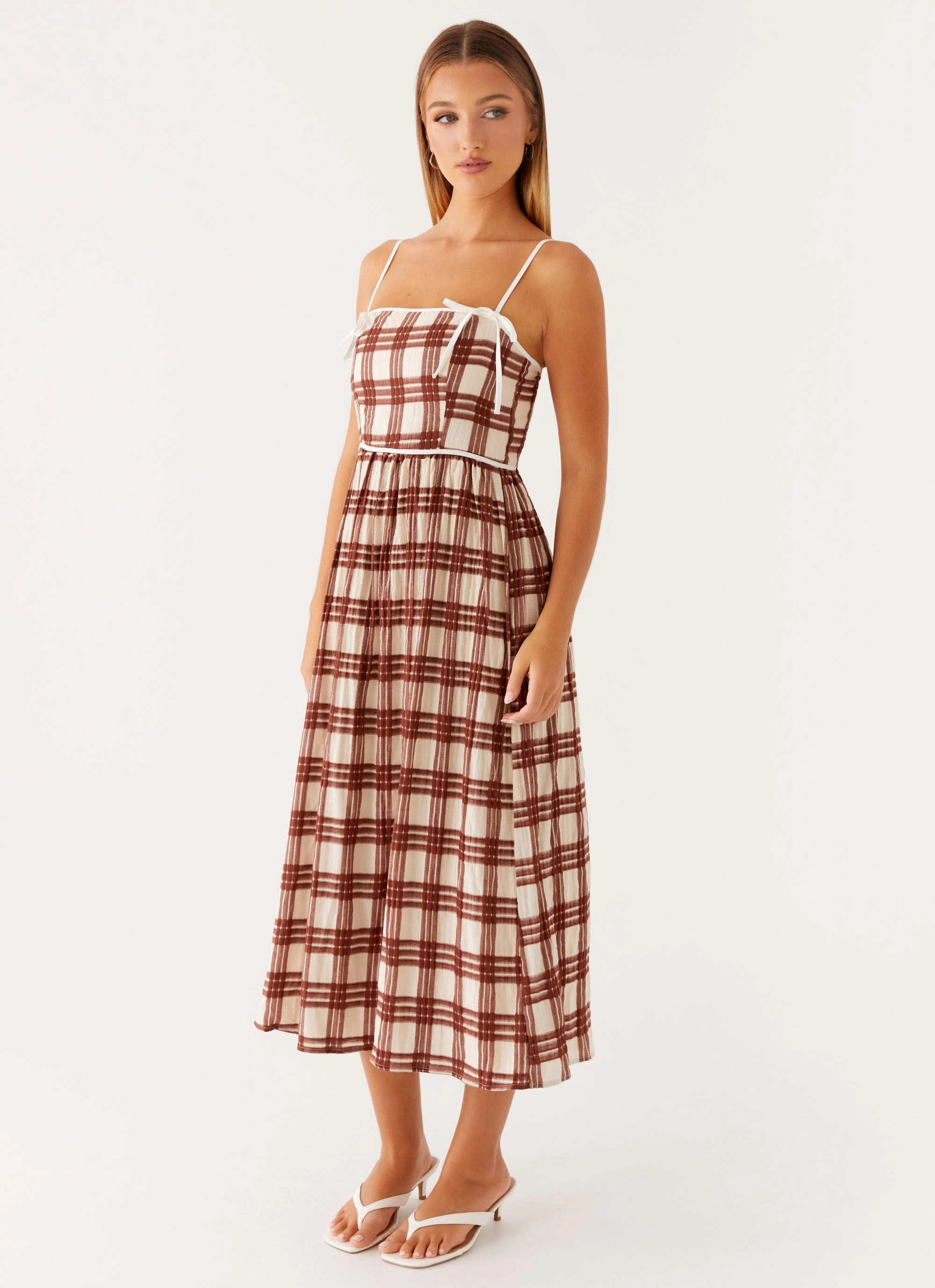 Polished and Elegant Shyanne Midi Dress - Chocolate Check