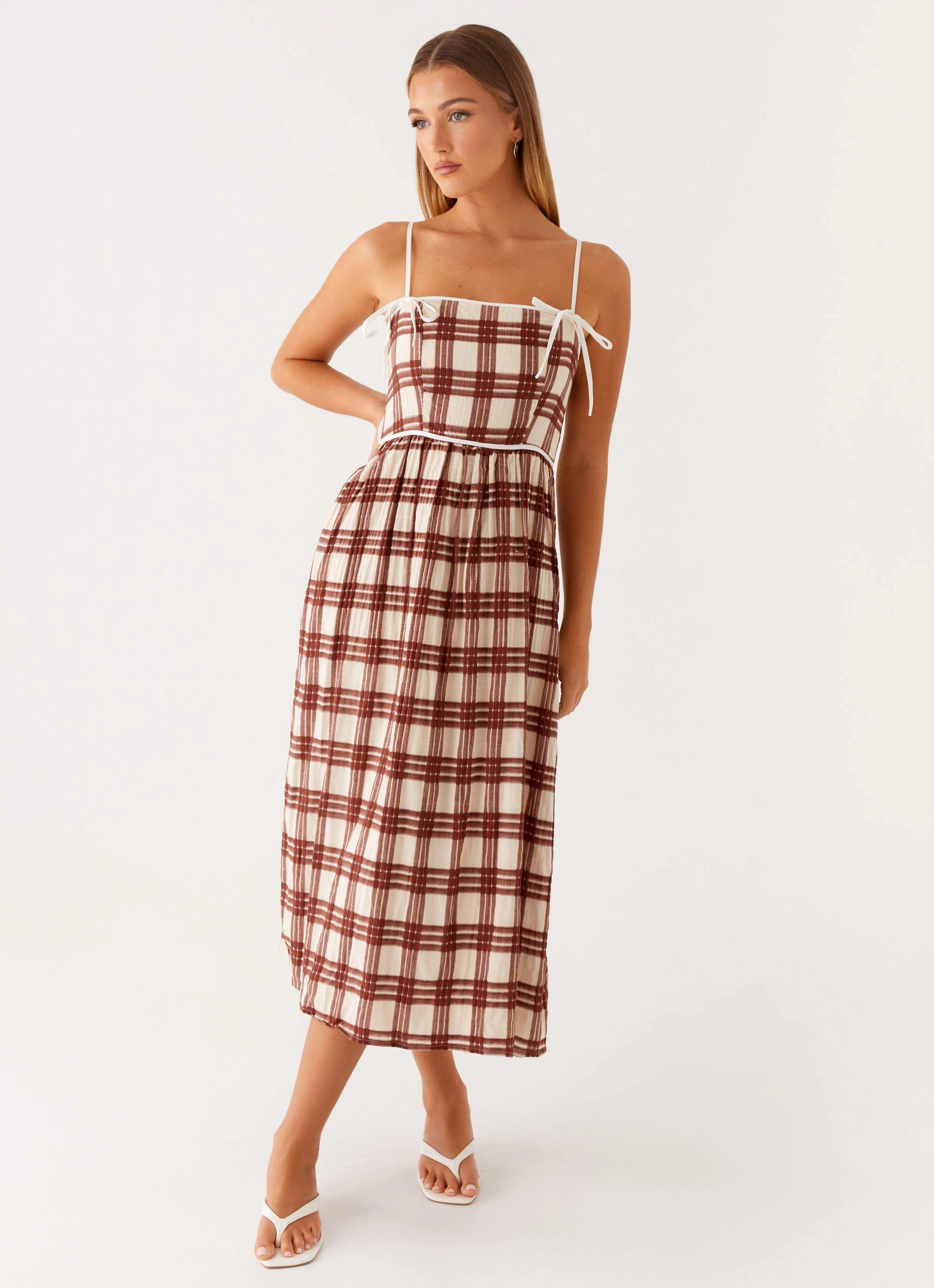 Urban Drape Quiet Mood Shyanne Midi Dress - Chocolate Check