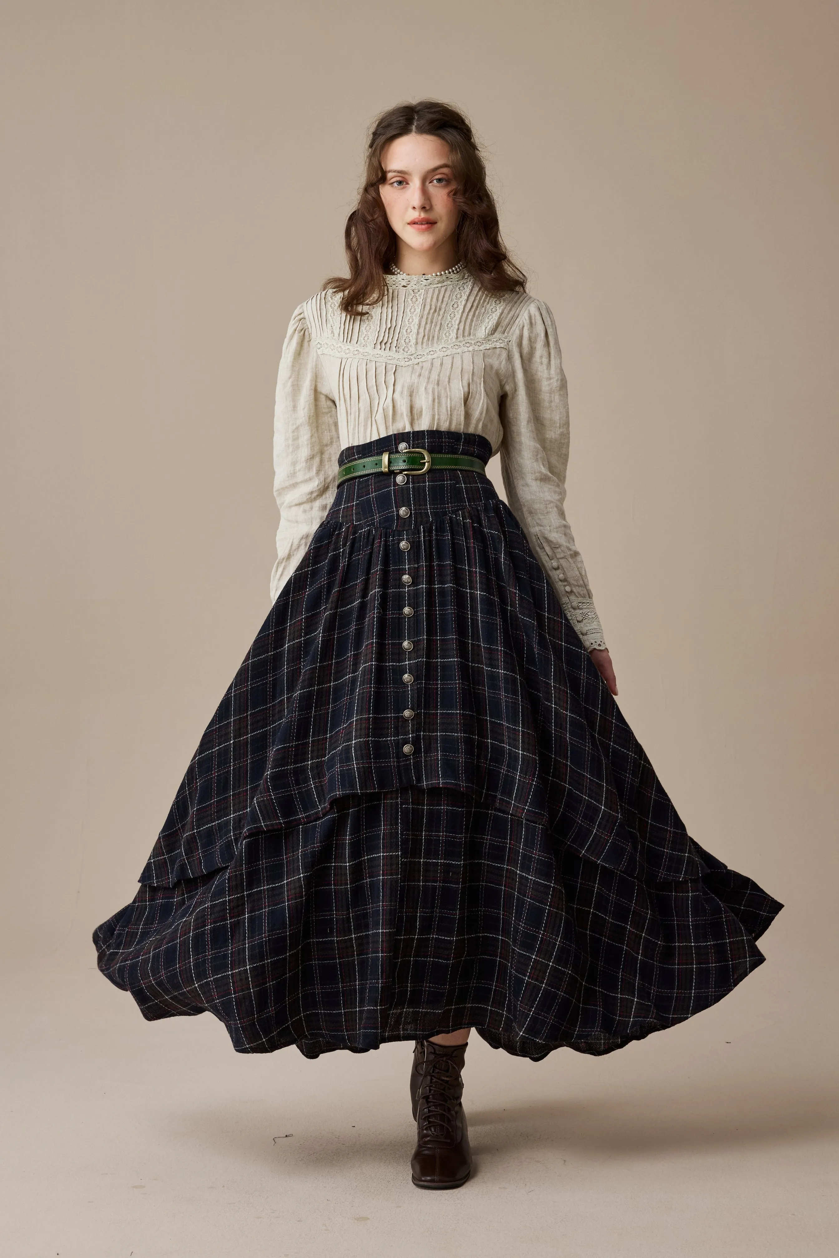 Christina 19 |Retro Layered Wool Skirt LayeredCuff MidweightJersey