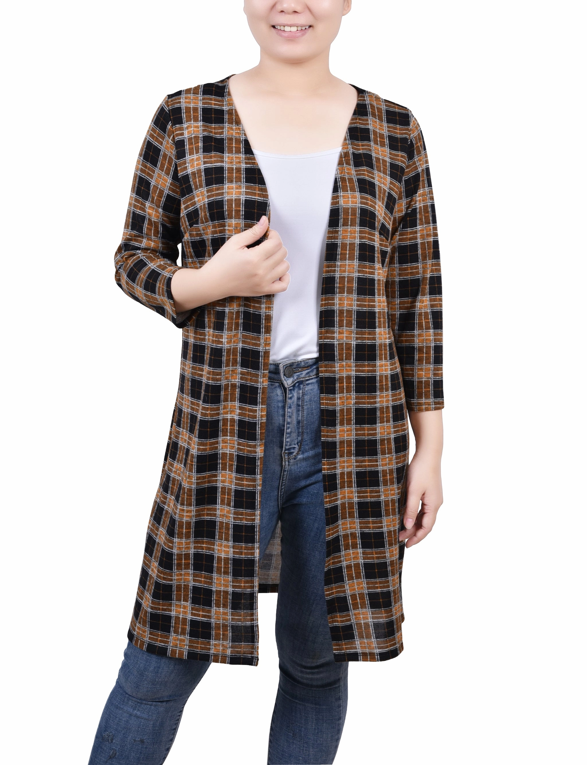 3/4 Sleeve Knit Cardigan BreathableMeshInsert Active Design