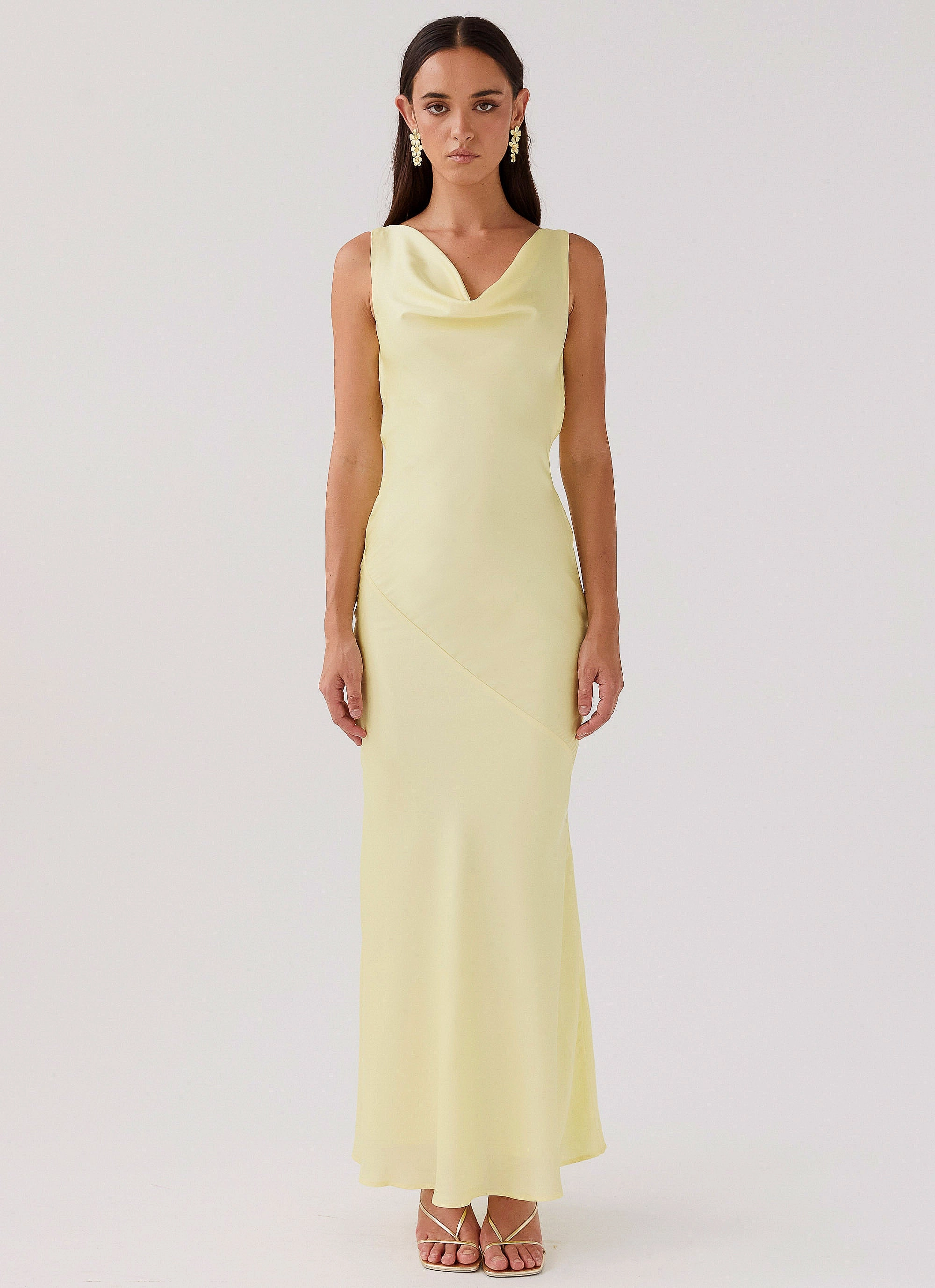 Be Mine Satin Maxi Dress - Canary Neutral Feel Hand-Wash
