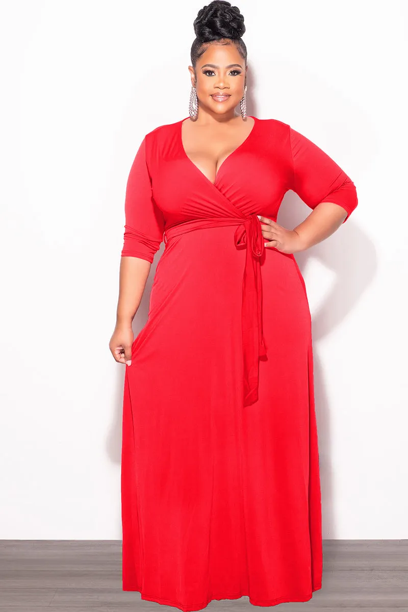 Final Sale Plus Size Faux Wrap Dress in Red Chilly Layering