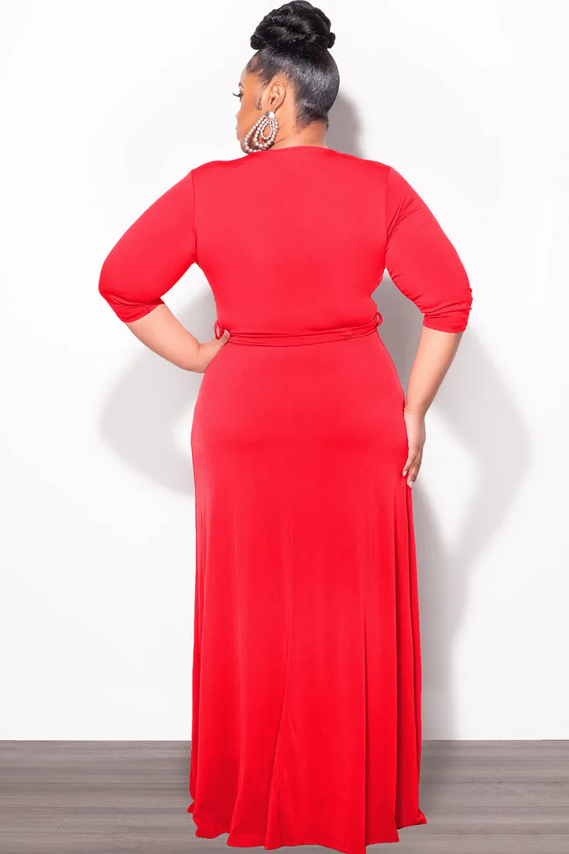 Multipurpose Design Final Sale Plus Size Faux Wrap Dress in Red