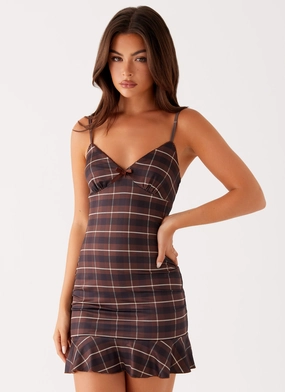 Karis Mini Dress - Brown Black Check Casual Comfort Wear