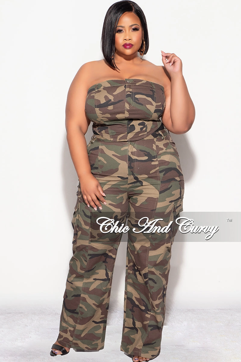 Final Sale Plus Size Strapless 2pc Top and Pants Set in Camo Fashion Forward