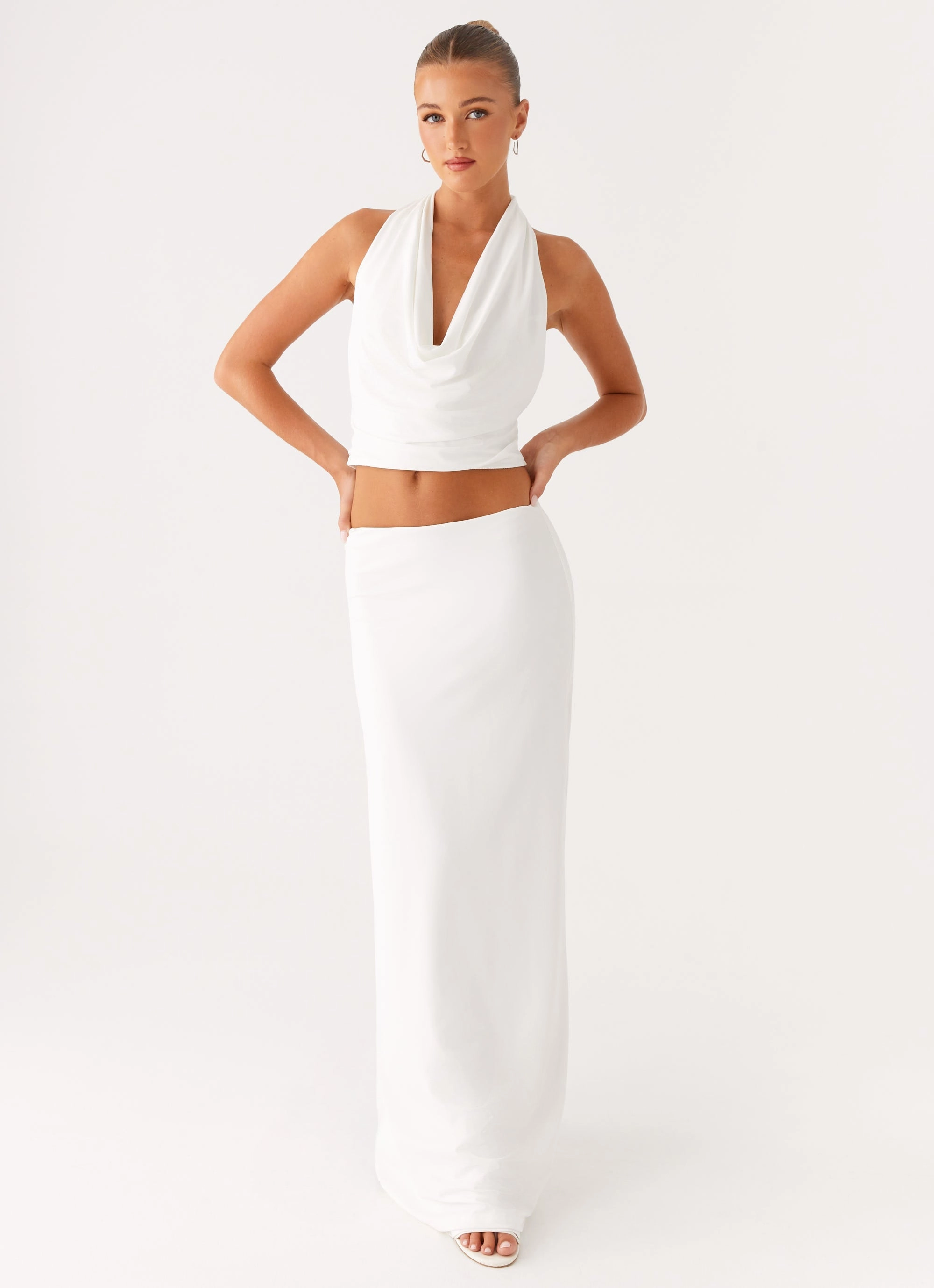 Photoshoot Ready Side Slit Ashi Cowl Top - White