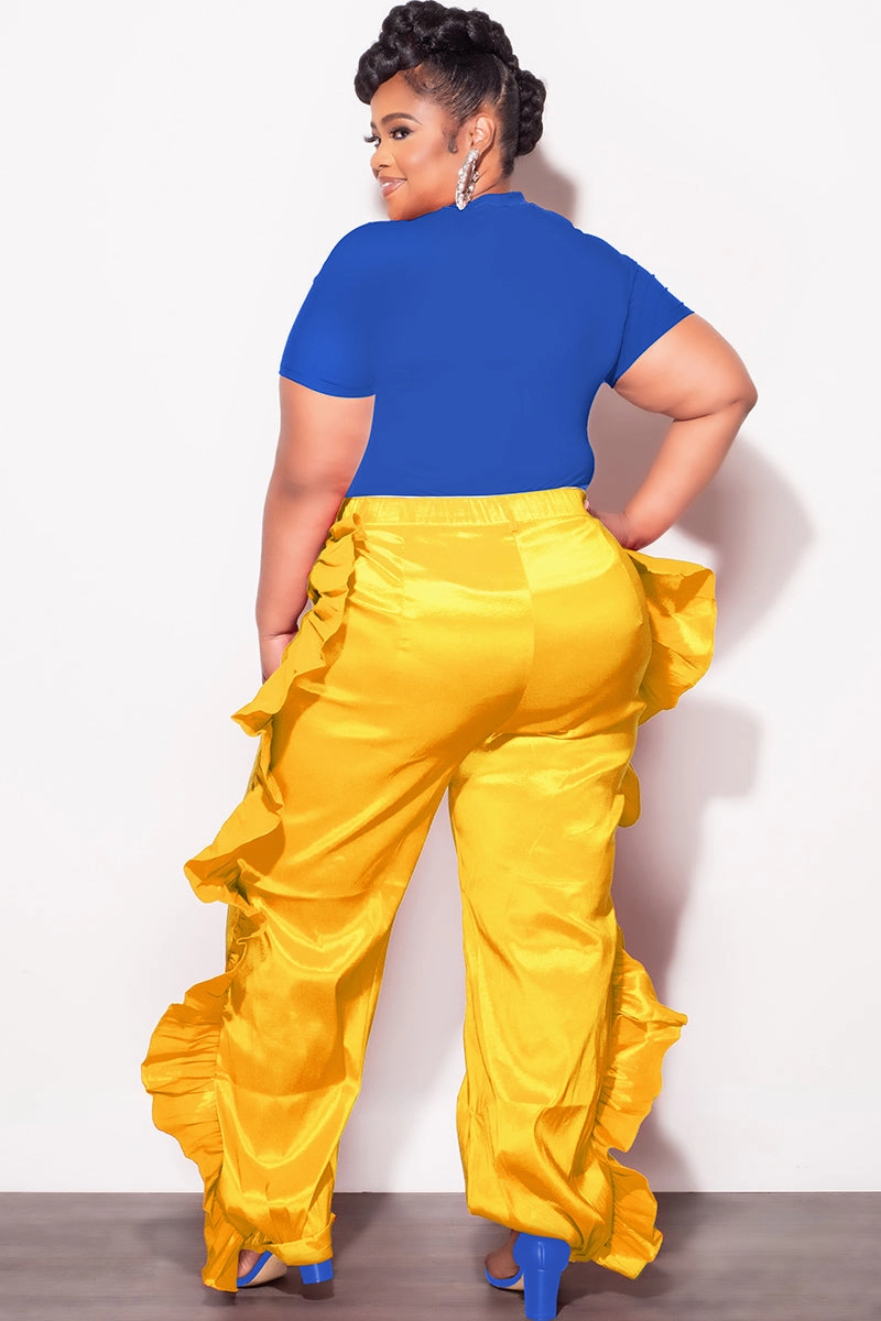 Final Sale Plus Size Ruffle Pants in Mustard Breathable Mesh Panels