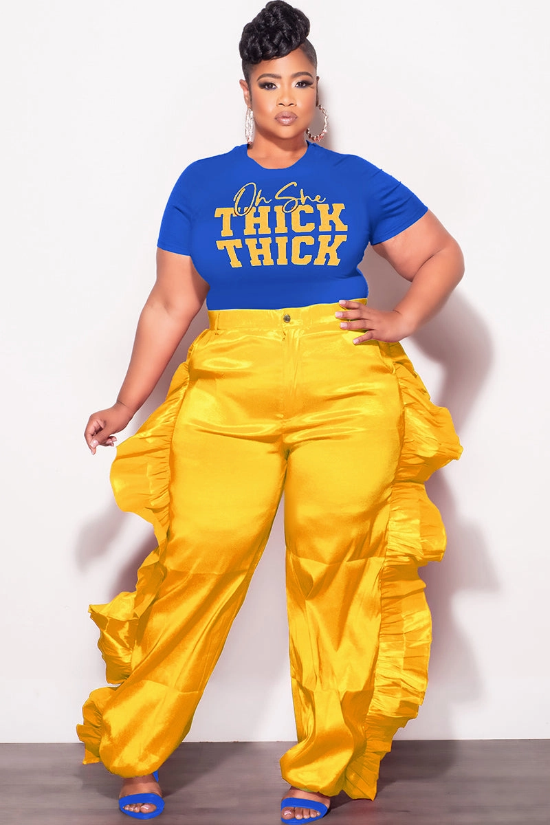 Final Sale Plus Size Ruffle Pants in Mustard Relax Fit
