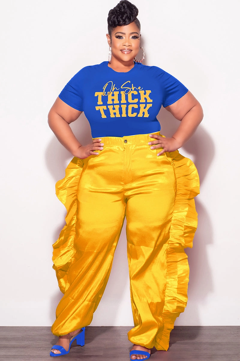 stain resistant coating Final Sale Plus Size Ruffle Pants in Mustard