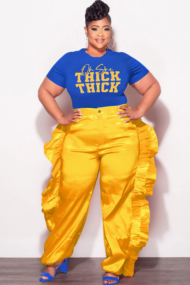 Modern Relaxed Final Sale Plus Size Ruffle Pants in Mustard