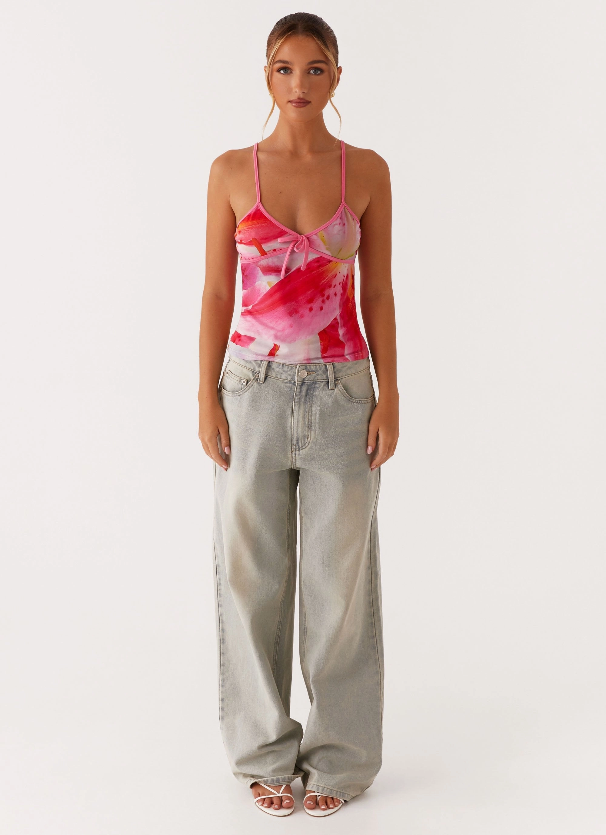 Claudie Mesh Top - White Pink Lilly Durable Reinforced Elbows NonSlip Grip Tape