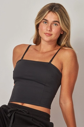 Clay Double Layered Spaghetti Strap Padded Tube Top Double Needle Hemming