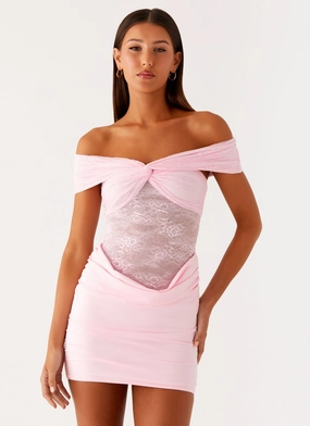 clean look Either Way Off Shoulder Mini Dress - Baby Pink Red Carpet Look